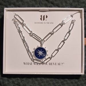 FREE OG W/purchase - Layered Chain Necklace with Navy Blue Starburst Pendant